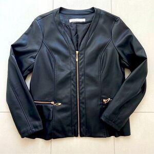 Cleo Vegan Leather Black Blazer Jacket with Gold Zippers - aprox Sz L-XL